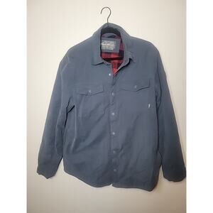 Eddie Bauer Jacket Mens M Blue Fade Shacket Snap Front Plaid Fleece Lined Coat